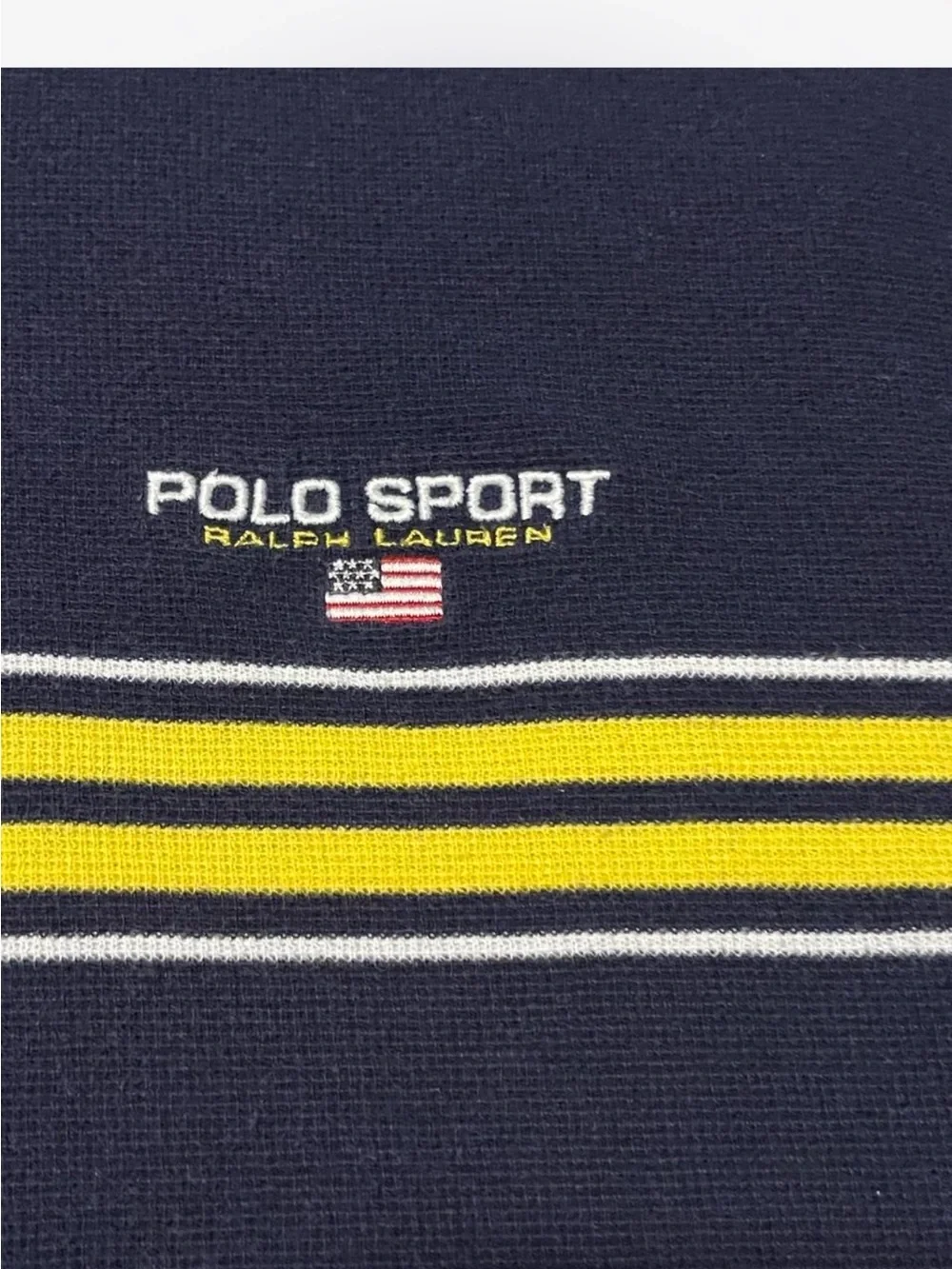 Vintage 90s Polo Sport Ralph Lauren Striped Polo Shirt Navy Blue Yellow XL